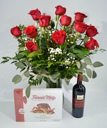 Dozen Roses, Fannie May and Cabernet from Schultz Florists, flower delivery in Chicago