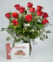 Dozen Roses and Fannie May from Schultz Florists, flower delivery in Chicago
