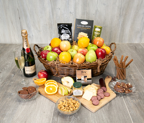 Galore Fruit, Champagne and Gourmet Basket from Schultz Florists, flower delivery in Chicago