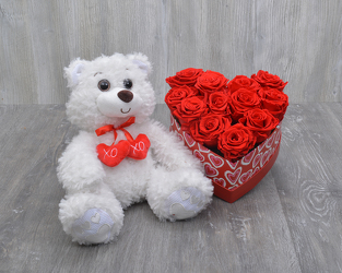 Forever Rose and Bear from Schultz Florists, flower delivery in Chicago