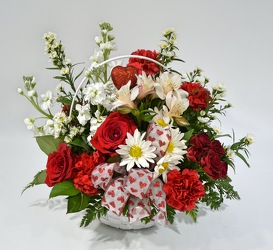 Hearts Galore Basket from Schultz Florists, flower delivery in Chicago