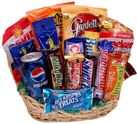 Junk Food Basket from Schultz Florists, flower delivery in Chicago